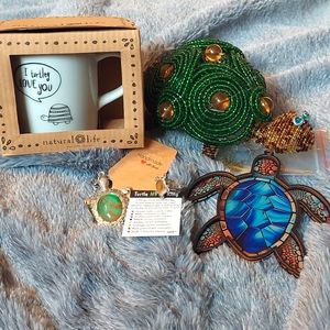 New! Turtle Lovers Bundle 2- Mug, Mood Ring, Necklace, Suncatcher,and sculptur